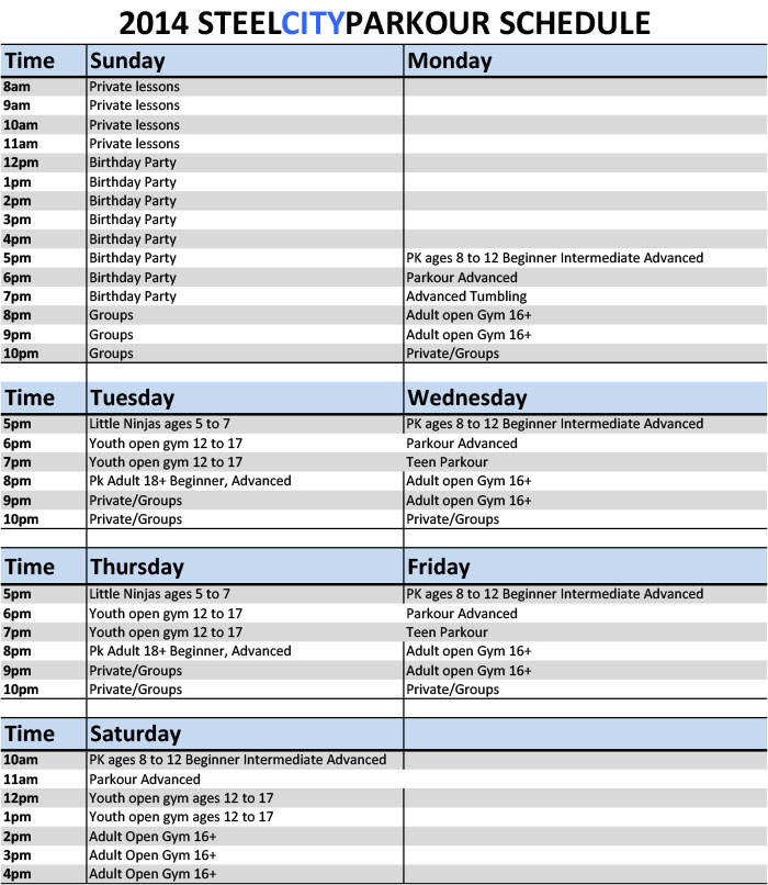 9-30-15_Class_Schedule-Sheet – Steel City Parkour